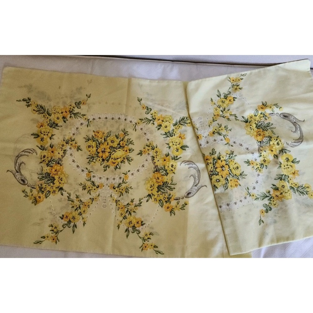 Vintage Set Standard Tastemaker Floral‎ Yellow Pillowcases Bedding Flowers 2
